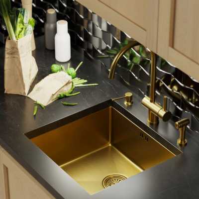 картинка Мойка подст.монтаж 45х42 (3,0) вып 3 1/2  MIXLINE PRO 20см с сифоном (золото) от магазина Faberna.ru